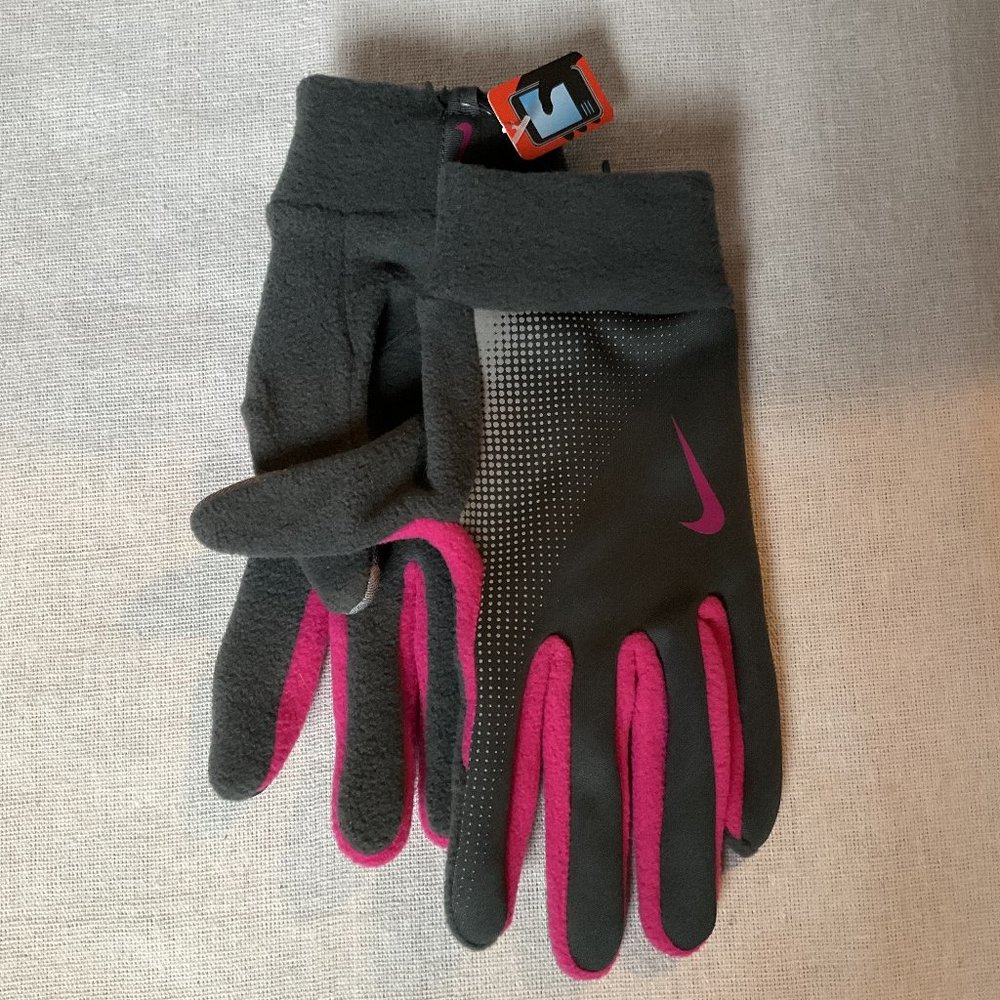 NEW Nike Women’s Thermal Tech Running Gloves, Gray/Pink, Sz L